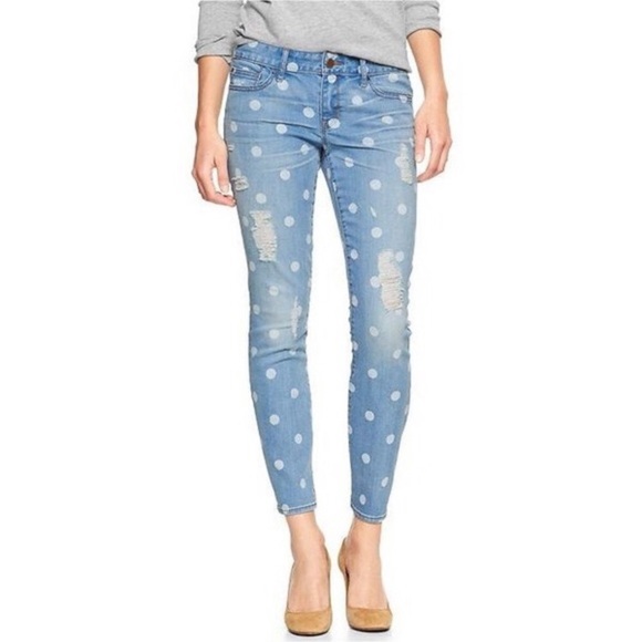 GAP Denim - Gap skinny polka dot distressed light wash jeans